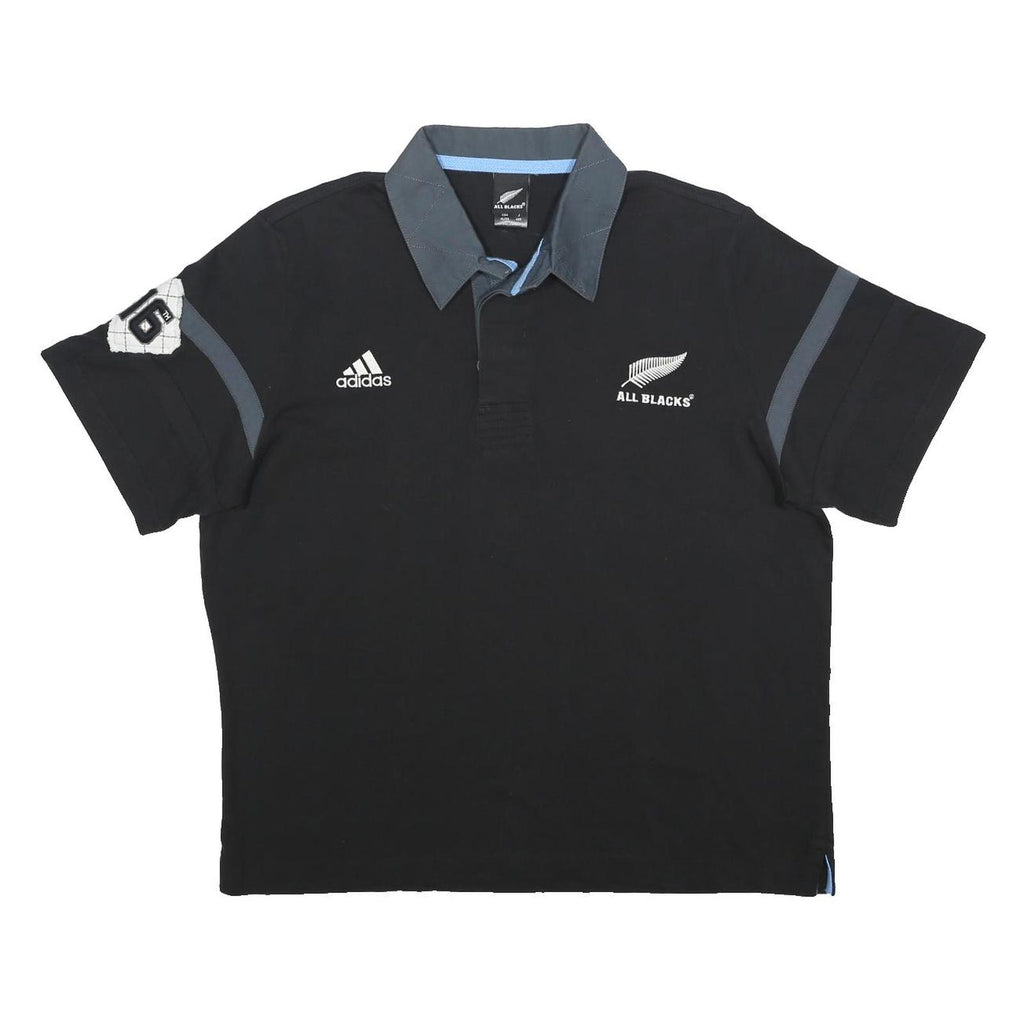 ADIDAS Mens Black and Grey All Blacks Short Sleeve Polo Shirt XL Rugby