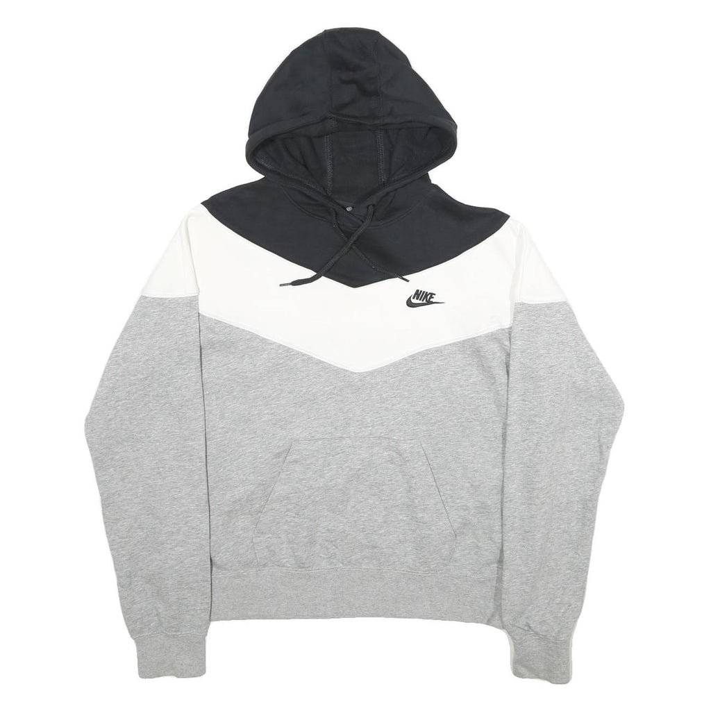 NIKE Mens Black & White & Grey Colourblock Pullover Hoodie M Cotton Blend Casual