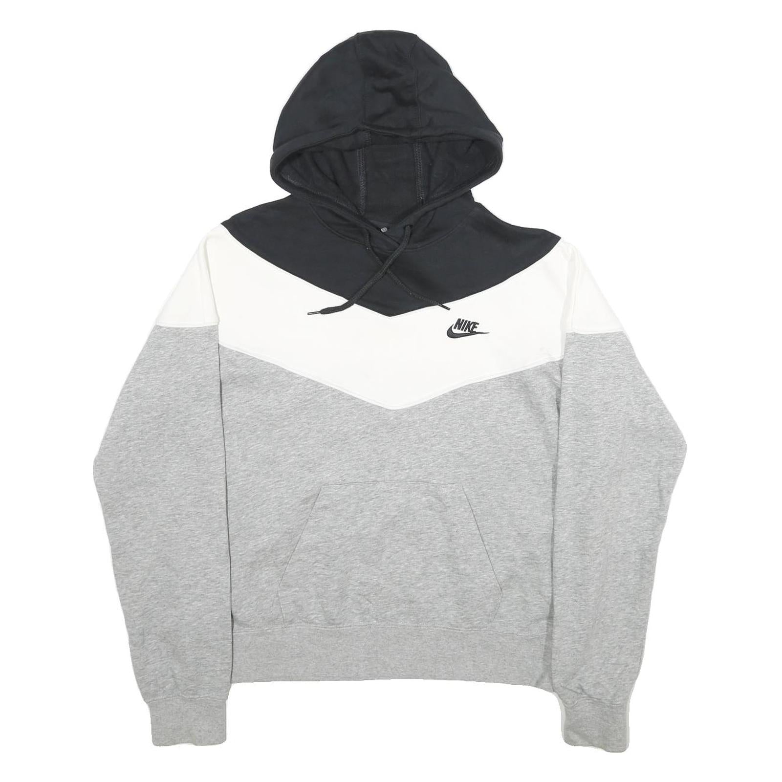 NIKE Mens Black & White & Grey Colourblock Pullover Hoodie M Cotton Blend Casual