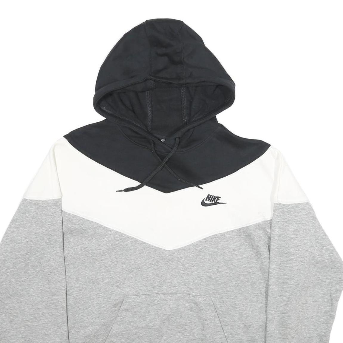 NIKE Mens Black & White & Grey Colourblock Pullover Hoodie M Cotton Blend Casual