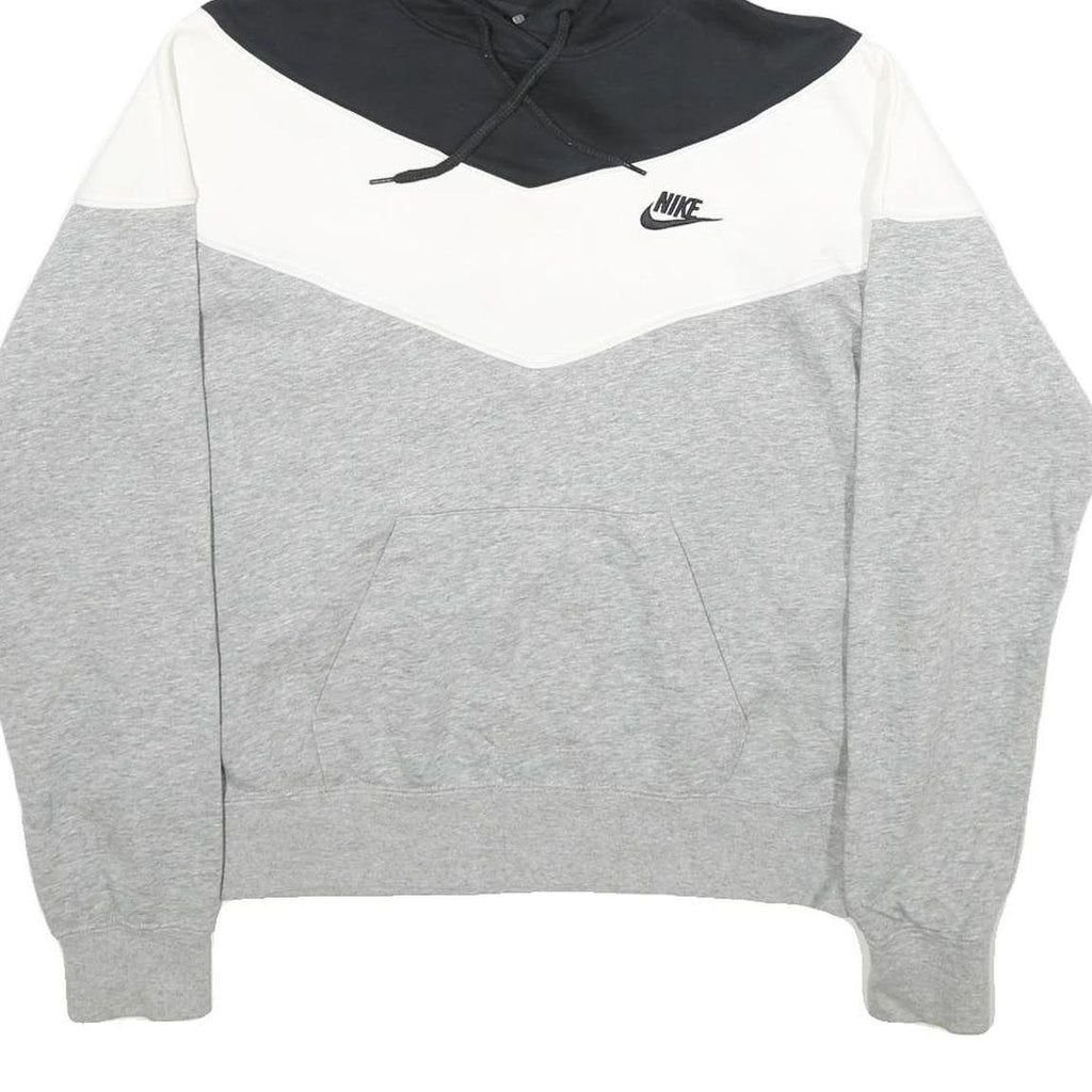 NIKE Mens Black & White & Grey Colourblock Pullover Hoodie M Cotton Blend Casual