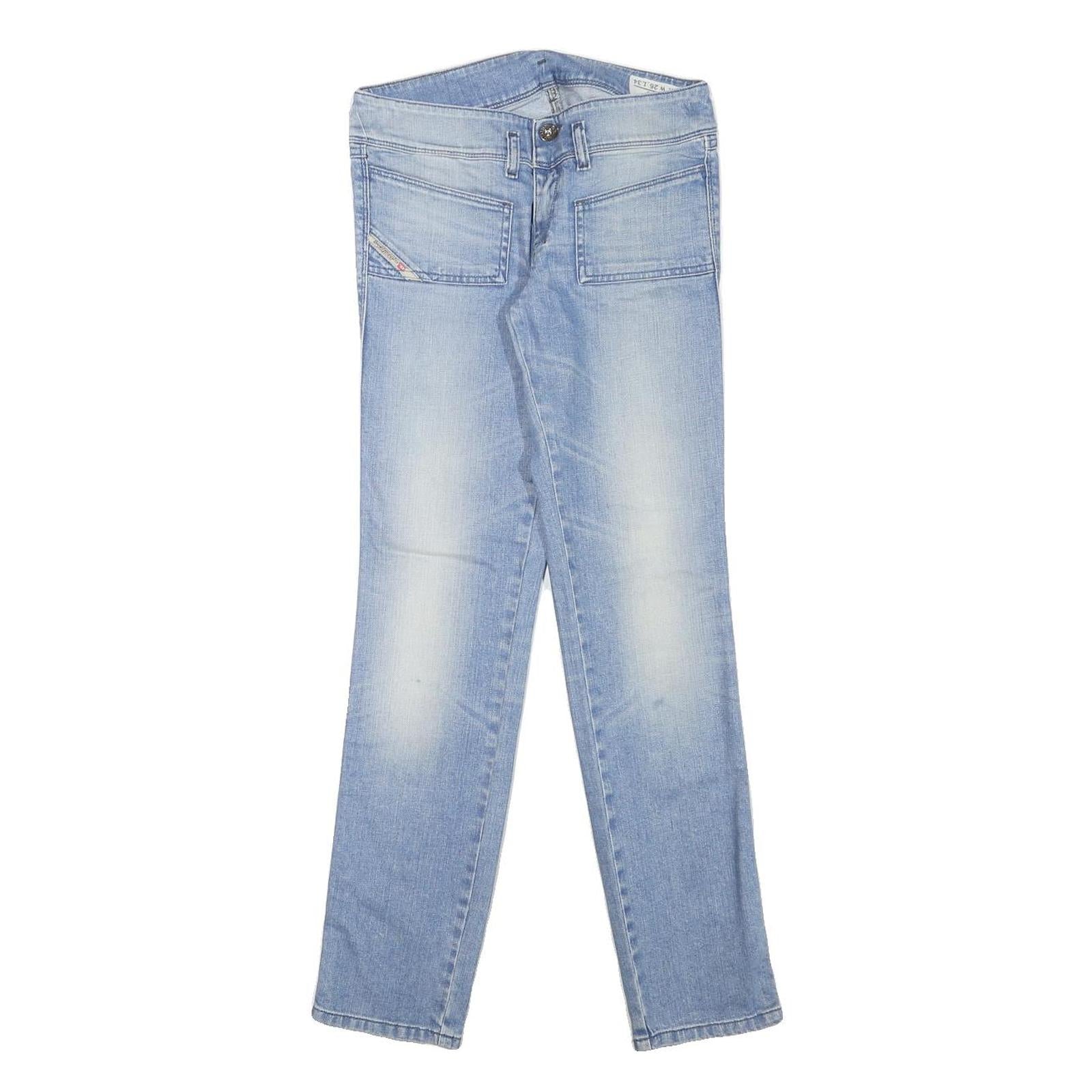 DIESEL Womens Slim Light Blue Denim Regular Jeans W27 L29 Stud Detail Zip