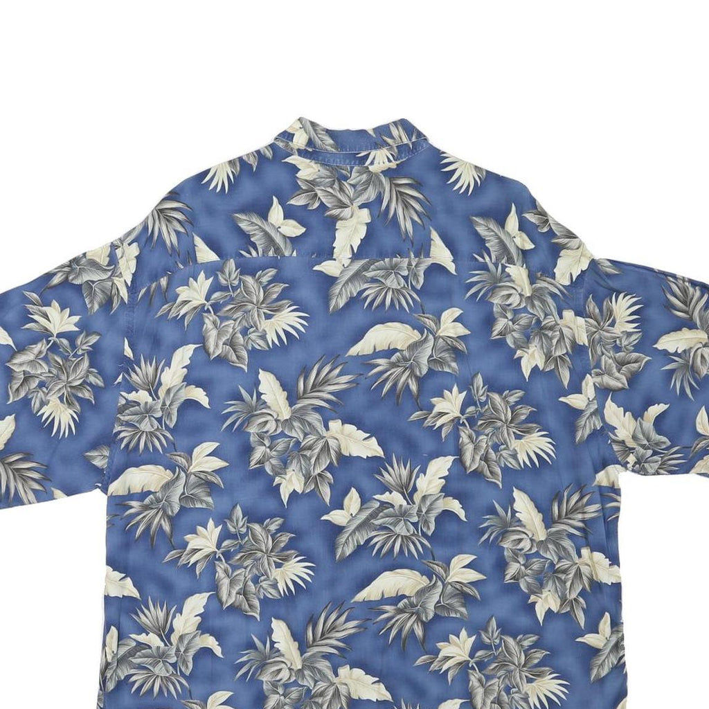 Mens Blue Rayon Hawaiian Shirt XL Tropical Leaf Print Relaxed Fit Summer
