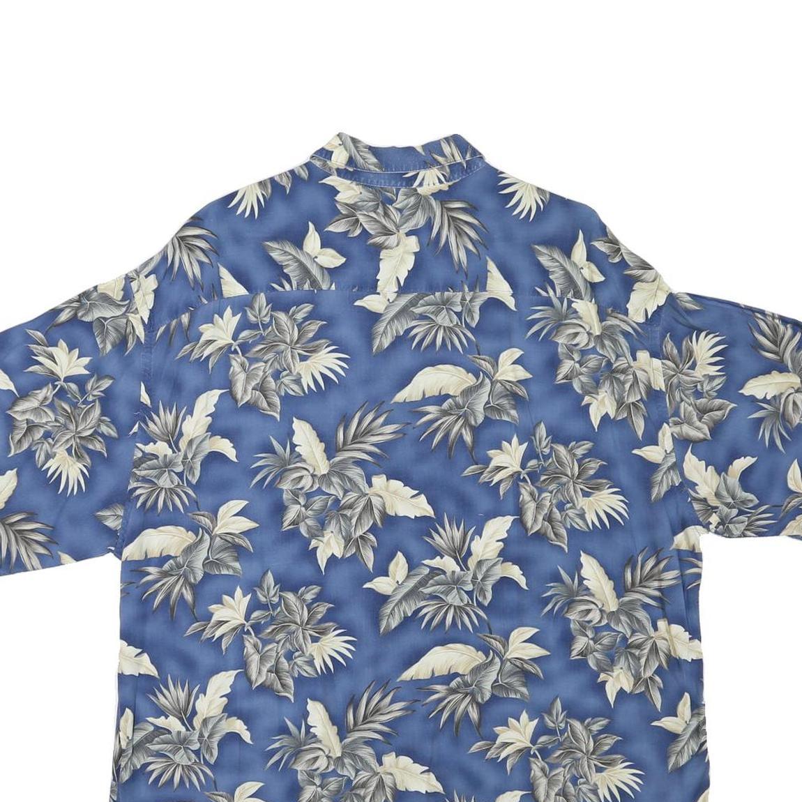 Mens Blue Rayon Hawaiian Shirt XL Tropical Leaf Print Relaxed Fit Summer