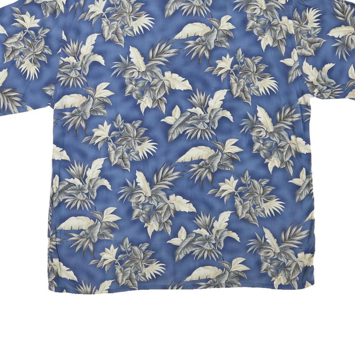 Mens Blue Rayon Hawaiian Shirt XL Tropical Leaf Print Relaxed Fit Summer