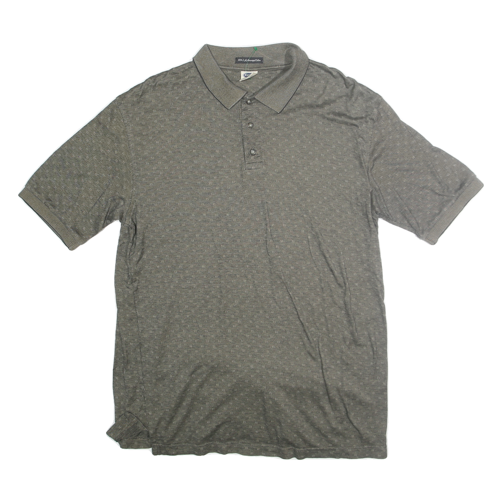 AUSTIN Mens Grey Short Sleeve Polo Shirt L Cotton Patterned Casual