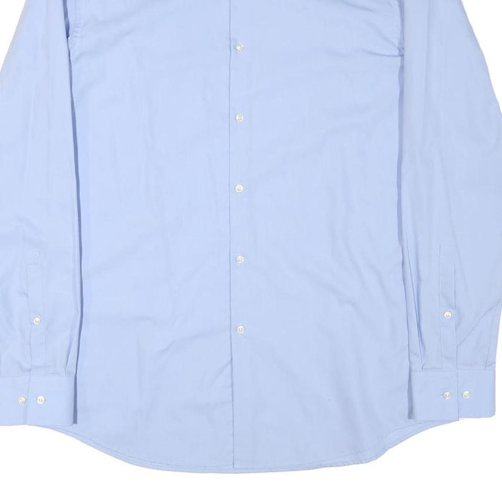 HUGO BOSS Mens Blue Shirt L Cotton Blend Classic Formal Long Sleeve Button