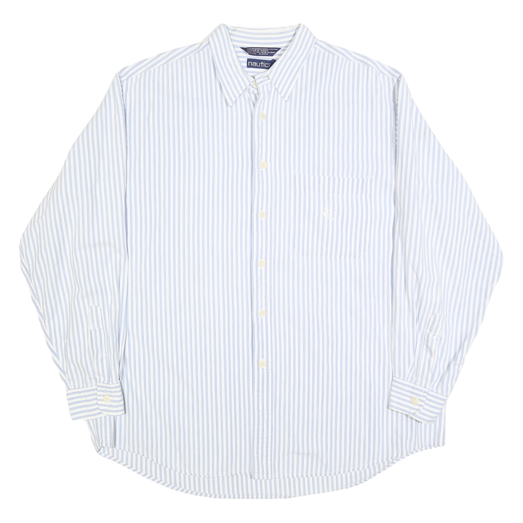 NAUTICA Mens Blue & White Stripe Cotton Blend Shirt XL Long Sleeve Button Collar