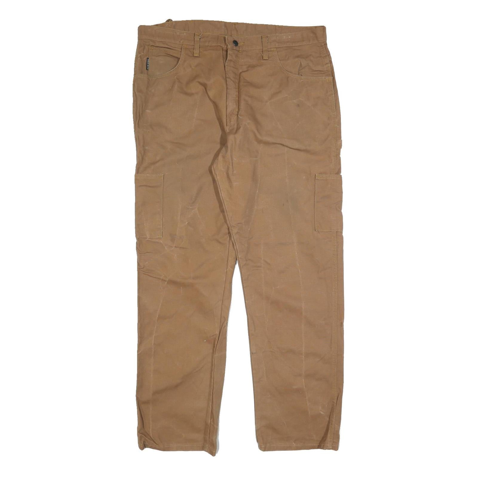 BULWARK Mens Cotton Blend Brown Regular Fit Straight Leg Trousers W40 L33