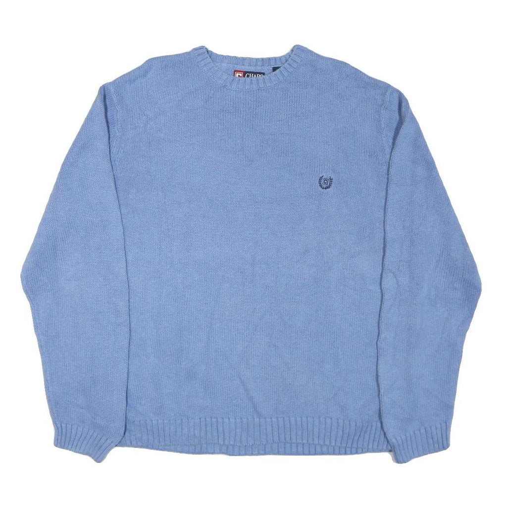 CHAPS Mens Blue Chunky Knit Crew Neck Jumper 2XL Cotton Blend Pullover Classic