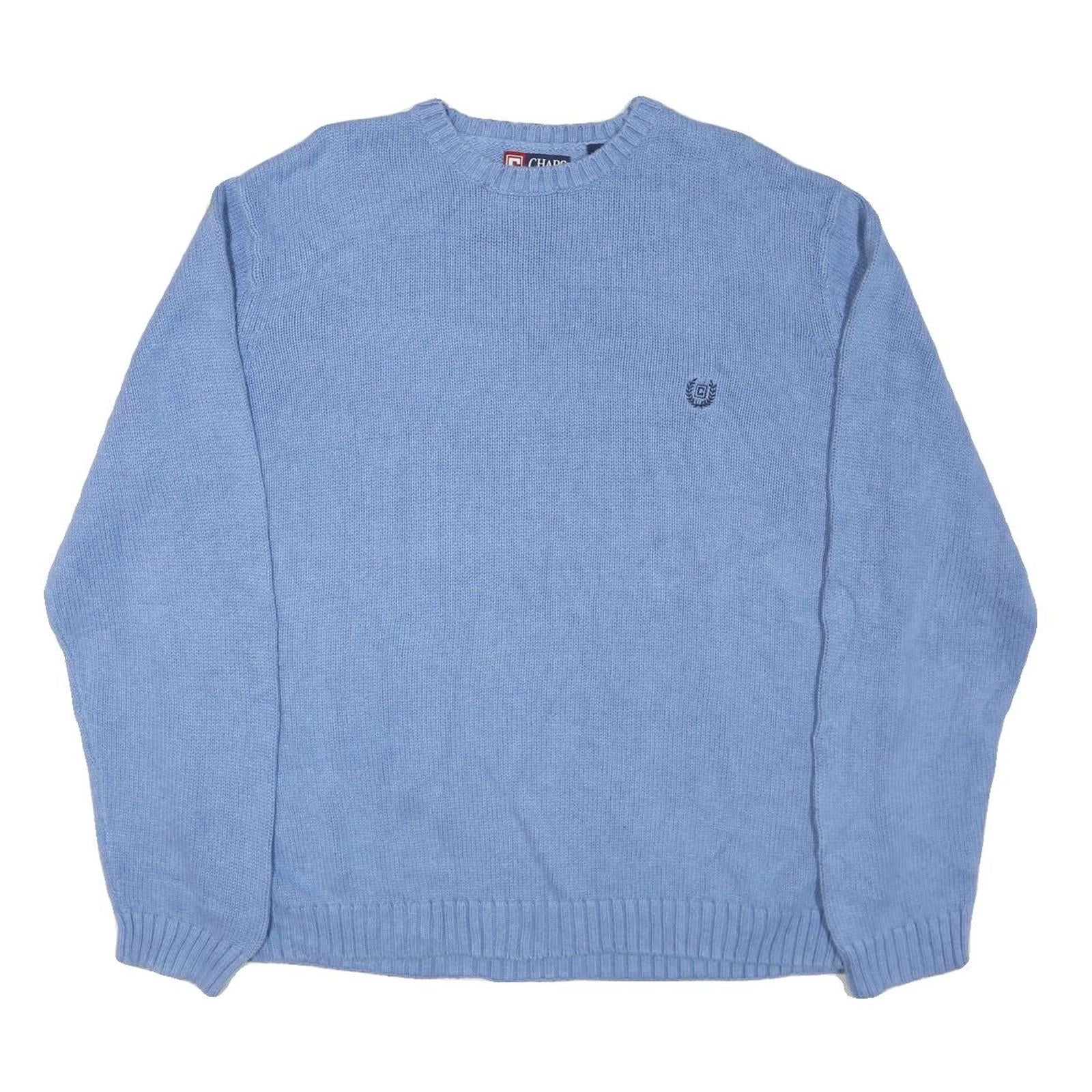 CHAPS Mens Blue Chunky Knit Crew Neck Jumper 2XL Cotton Blend Pullover Classic