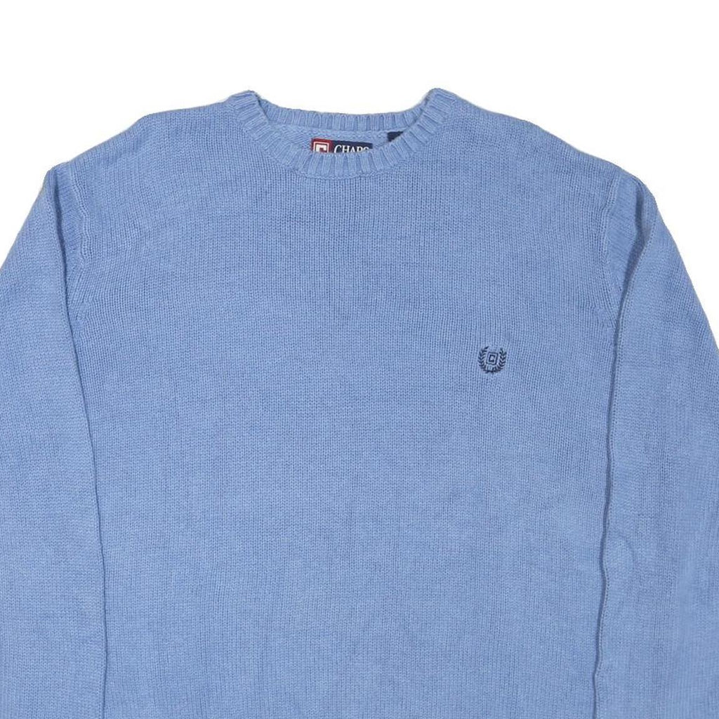 CHAPS Mens Blue Chunky Knit Crew Neck Jumper 2XL Cotton Blend Pullover Classic