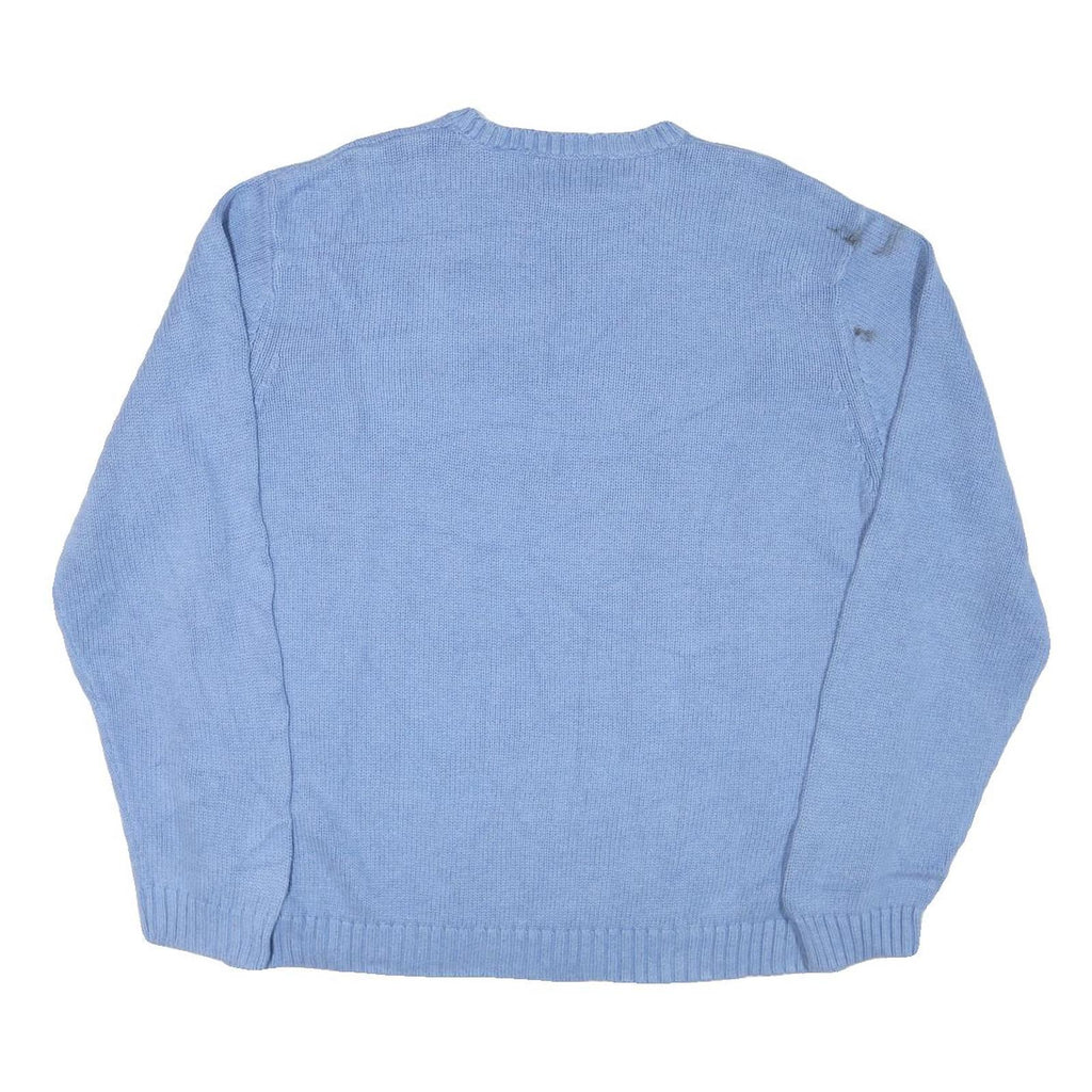 CHAPS Mens Blue Chunky Knit Crew Neck Jumper 2XL Cotton Blend Pullover Classic