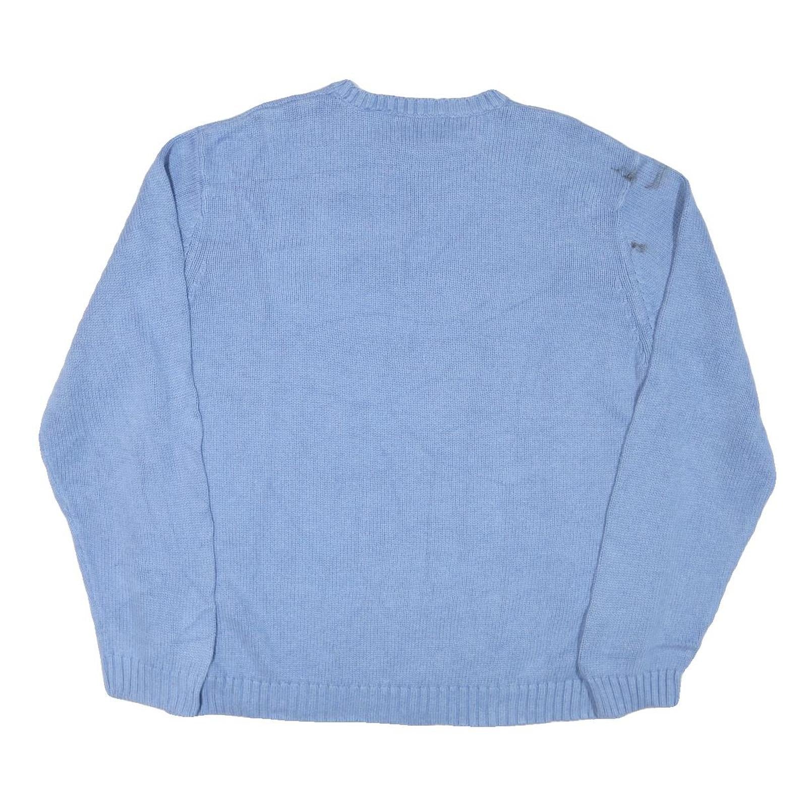 CHAPS Mens Blue Chunky Knit Crew Neck Jumper 2XL Cotton Blend Pullover Classic