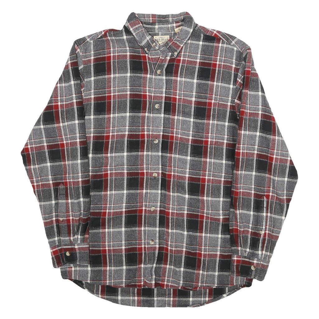 REDHEAD Mens Grey & Red Check Shirt L Button-Down Collar Cotton Blend Casual