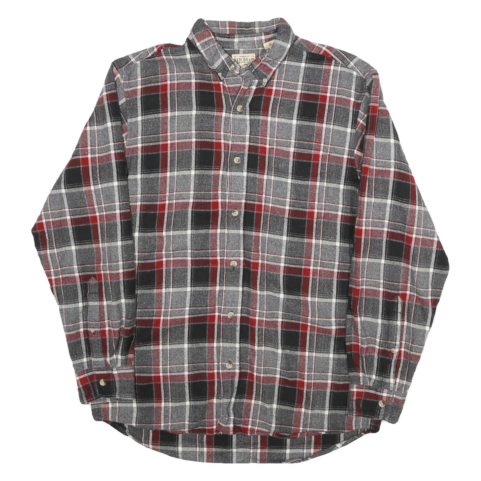REDHEAD Mens Grey & Red Check Shirt L Button-Down Collar Cotton Blend Casual