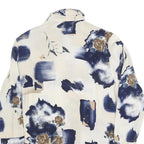 HUATZU Womens Cream & Navy Floral Print Blouse Long Sleeve Point Collar M Ruffle