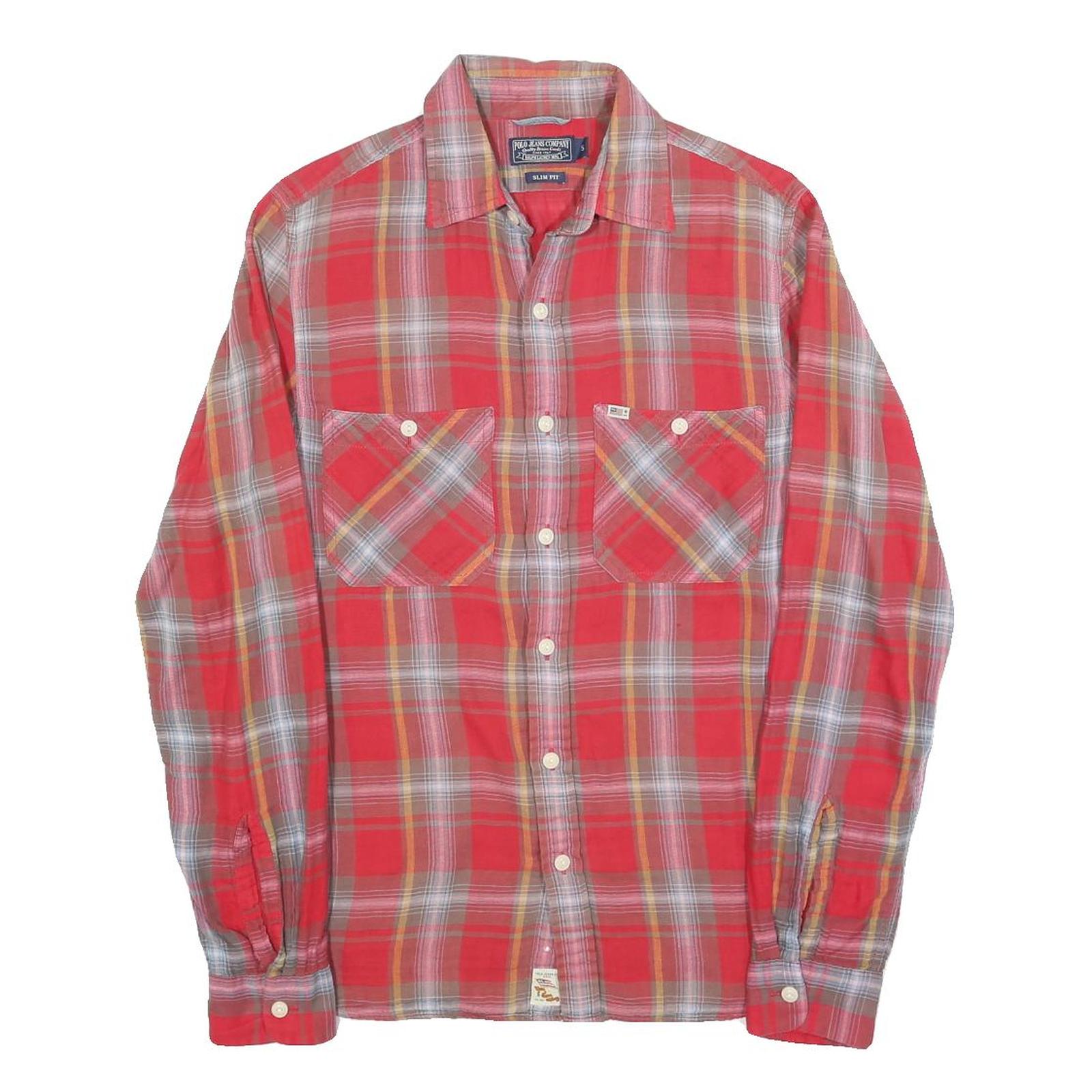 RALPH LAUREN POLO JEANS COMPANY Mens Red & Grey Check Shirt S Slim Fit Cotton