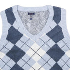 UK2LA Womens Blue & White Patterned Sleeveless V-Neck Chunky Knit Jumper S