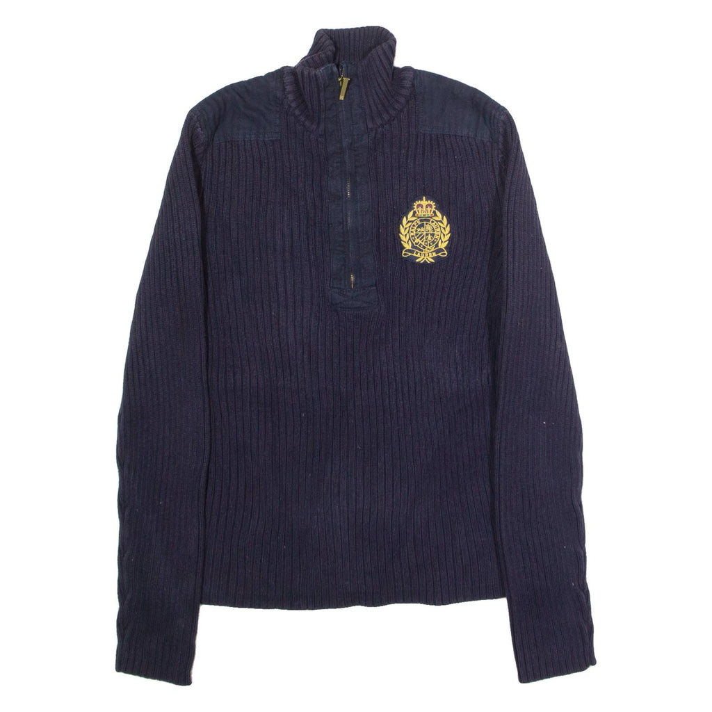 LAUREN RALPH LAUREN Petite Womens Jumper Blue 1/4 Zip Chunky Knit L