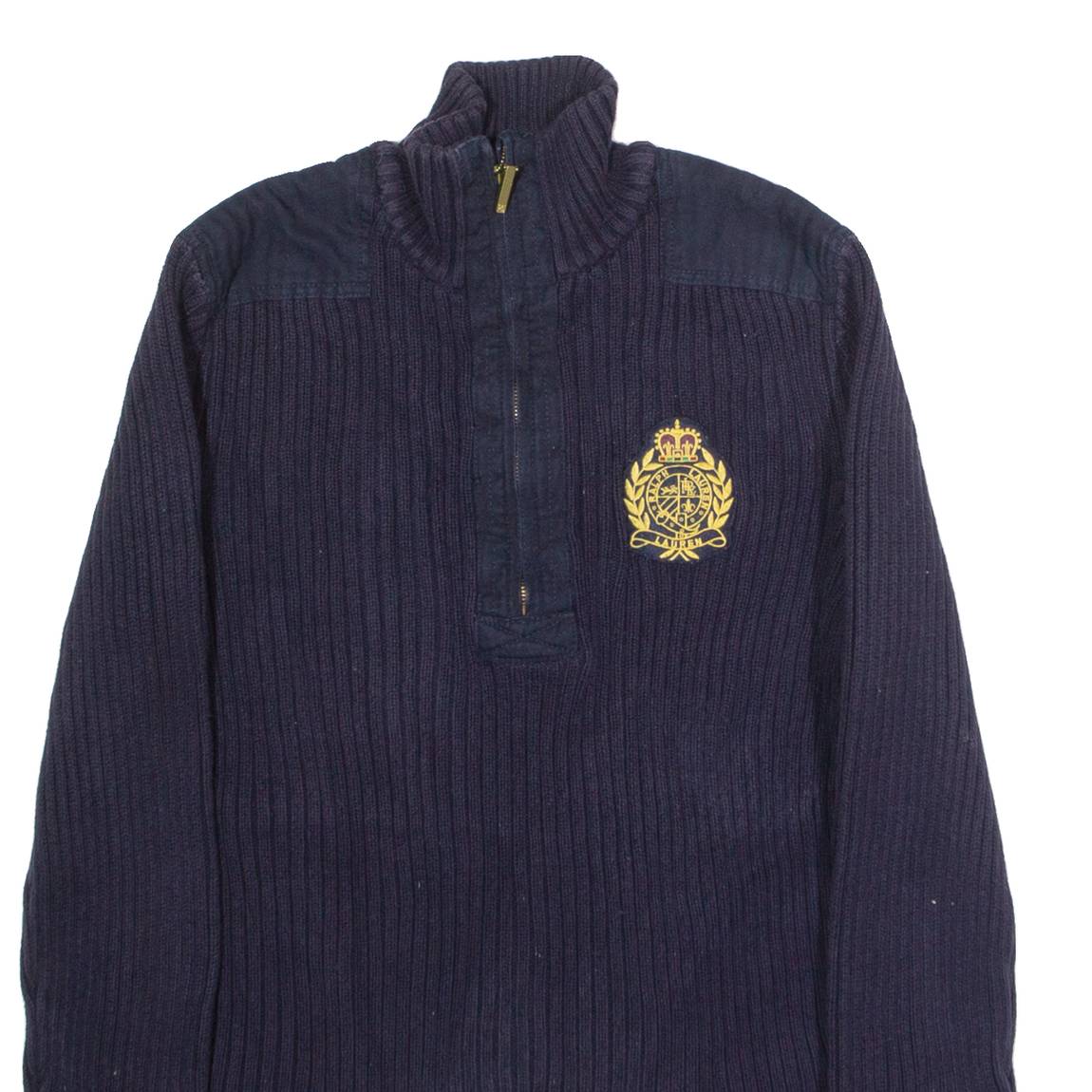 LAUREN RALPH LAUREN Petite Womens Jumper Blue 1/4 Zip Chunky Knit L