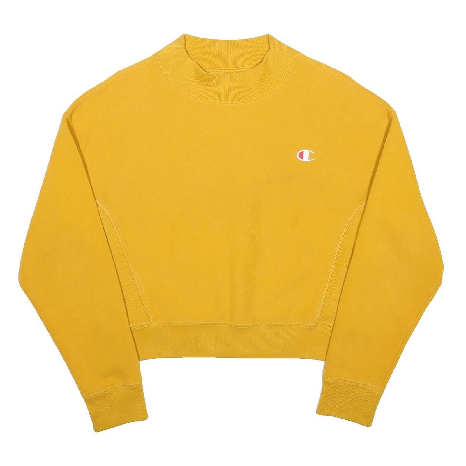 CHAMPION REVERSE WEAVE Womens Yellow Crew Neck S Cotton Blend Pullover