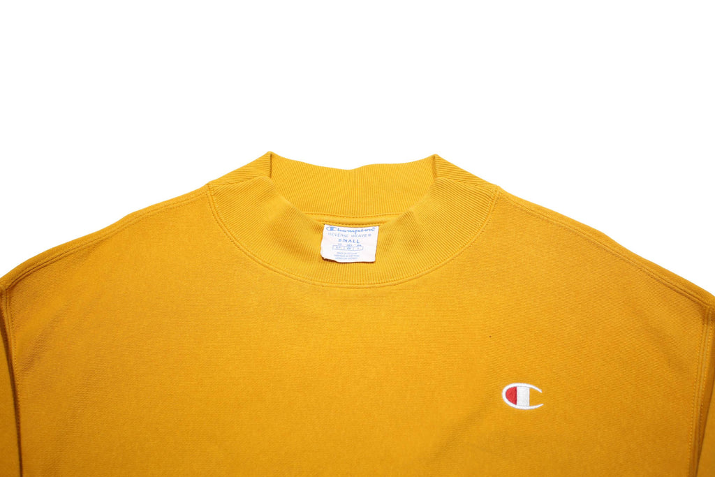 CHAMPION REVERSE WEAVE Womens Yellow Crew Neck S Cotton Blend Pullover