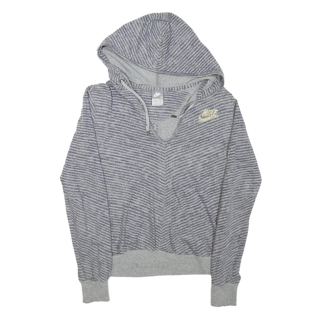 NIKE Womens Grey Striped Pullover Hoodie M Cotton Blend Casual