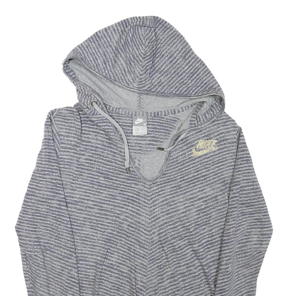 NIKE Womens Grey Striped Pullover Hoodie M Cotton Blend Casual