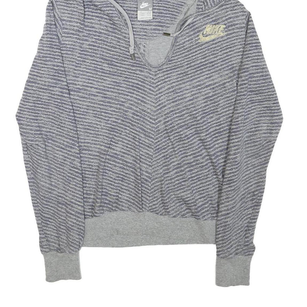 NIKE Womens Grey Striped Pullover Hoodie M Cotton Blend Casual
