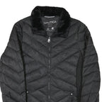 NAUTICA Womens Black Quilted Zip Jacket M Polyester Blend Fur Collar Pockets