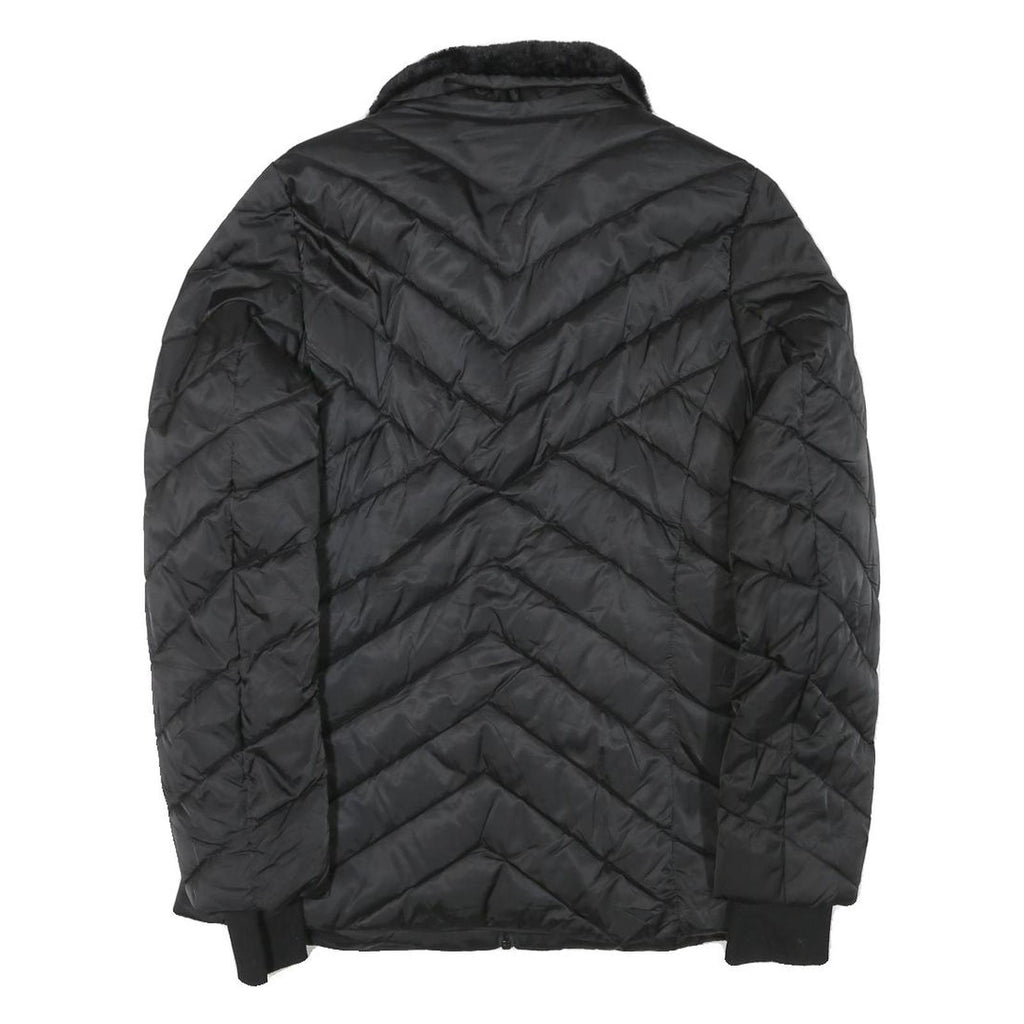 NAUTICA Womens Black Quilted Zip Jacket M Polyester Blend Fur Collar Pockets