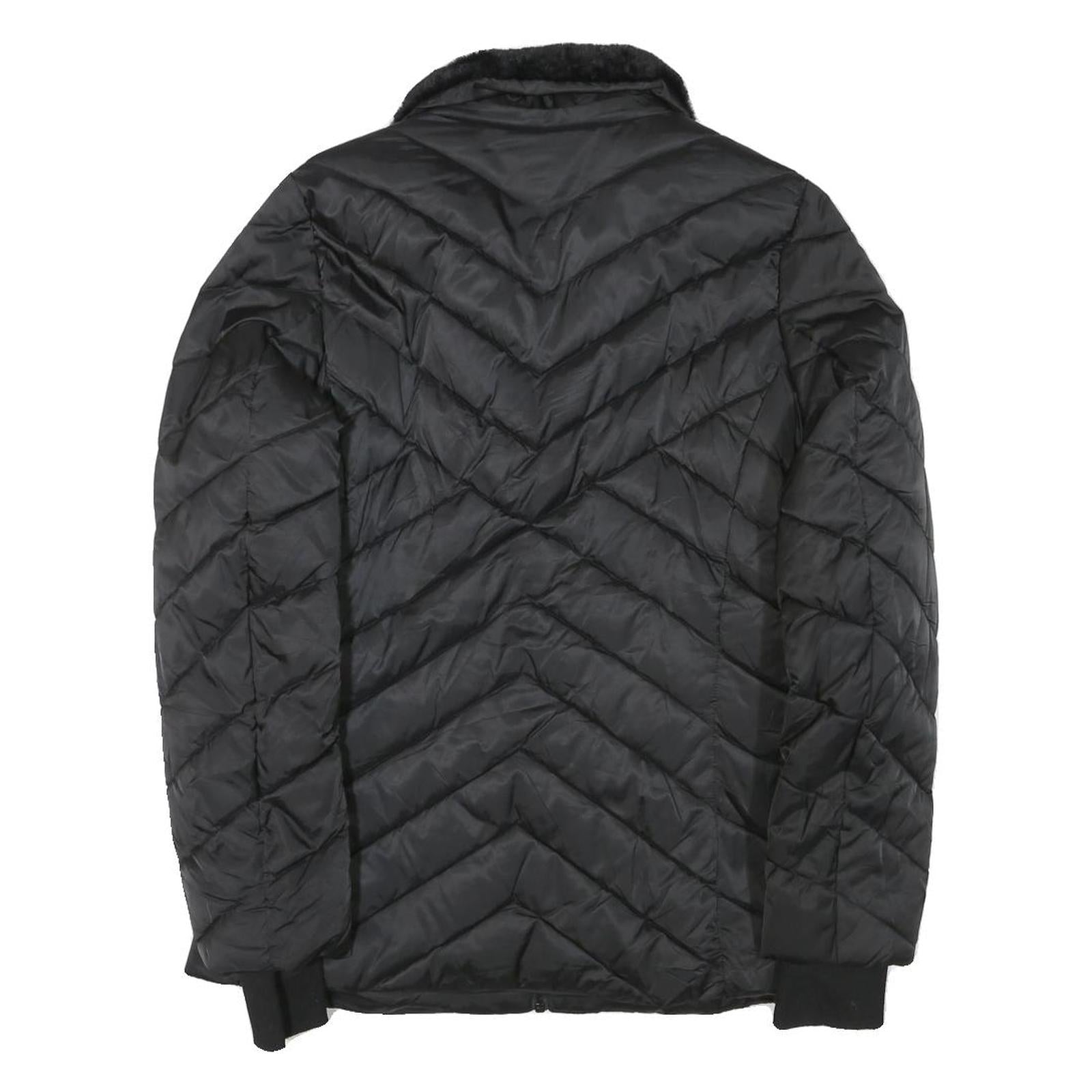 NAUTICA Womens Black Quilted Zip Jacket M Polyester Blend Fur Collar Pockets