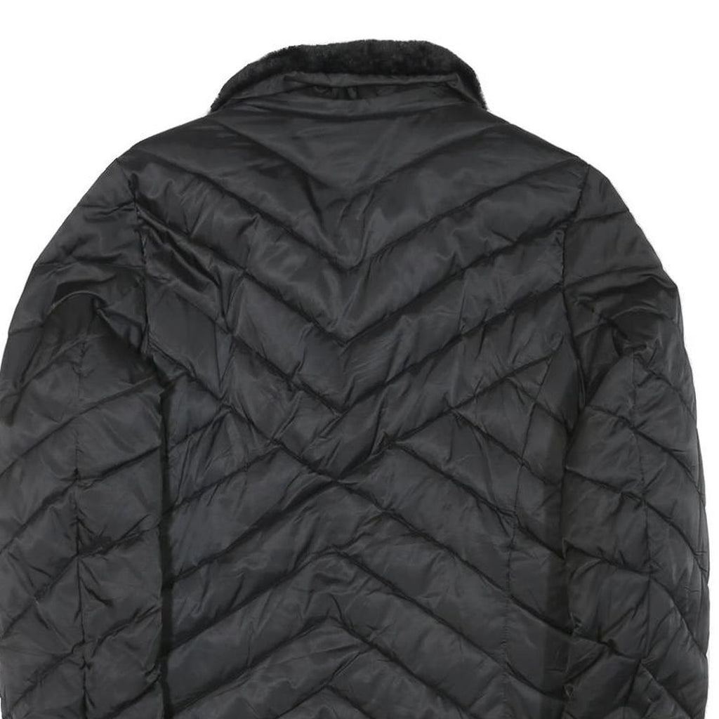 NAUTICA Womens Black Quilted Zip Jacket M Polyester Blend Fur Collar Pockets