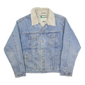 FALLS CREEK Mens Blue Denim Sherpa Collar Jacket L Cotton Button Casual