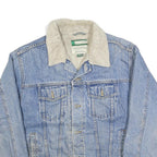 FALLS CREEK Mens Blue Denim Sherpa Collar Jacket L Cotton Button Casual