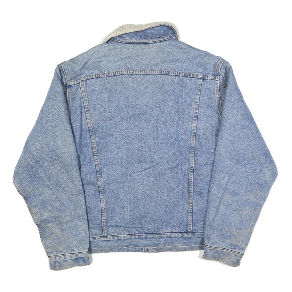 FALLS CREEK Mens Blue Denim Sherpa Collar Jacket L Cotton Button Casual
