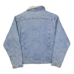 FALLS CREEK Mens Blue Denim Sherpa Collar Jacket L Cotton Button Casual