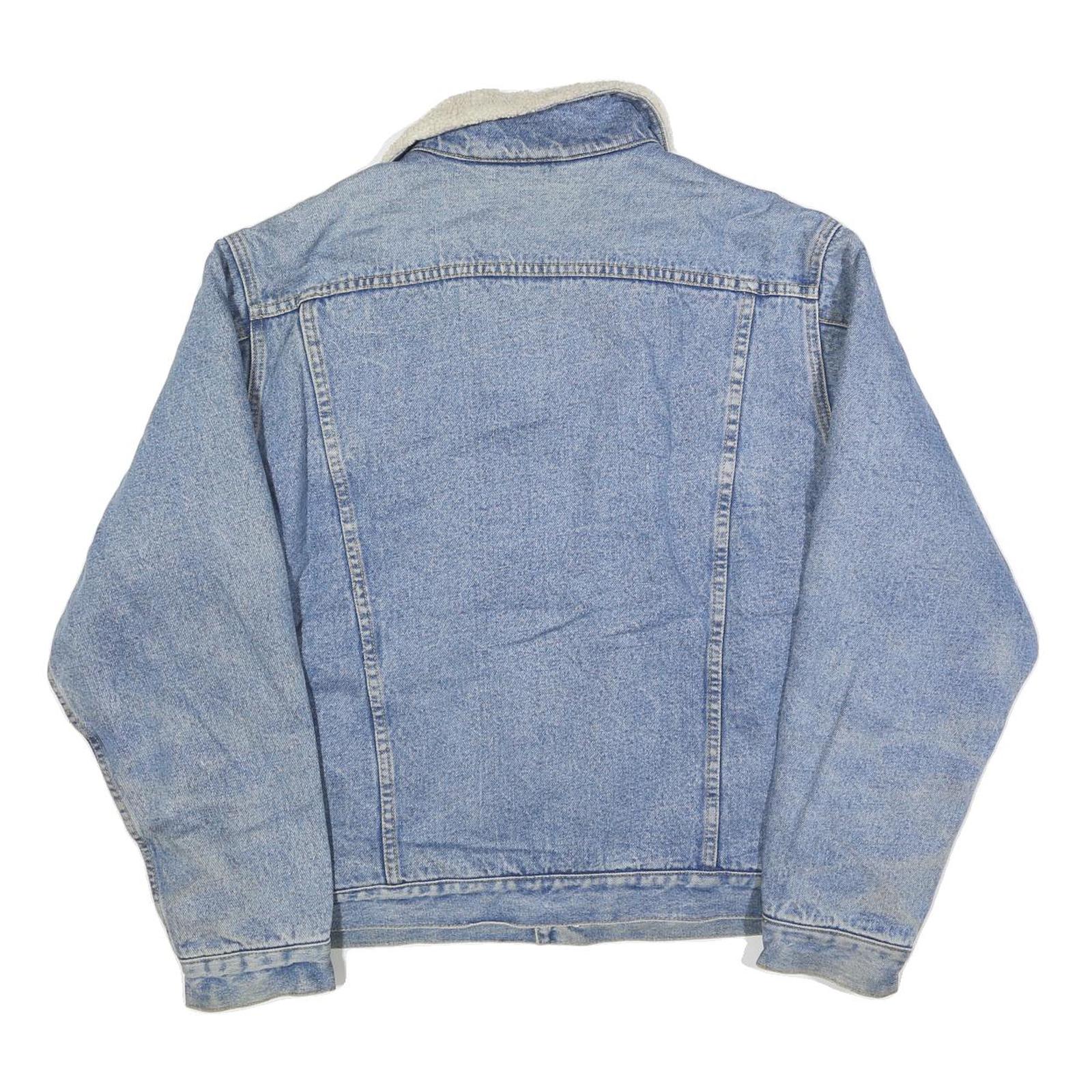 FALLS CREEK Mens Blue Denim Sherpa Collar Jacket L Cotton Button Casual