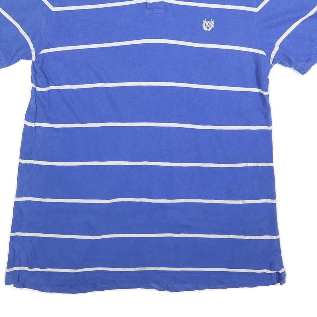 CHAPS Mens Blue & White Striped Short Sleeve Polo Shirt L Classic Cotton Blend
