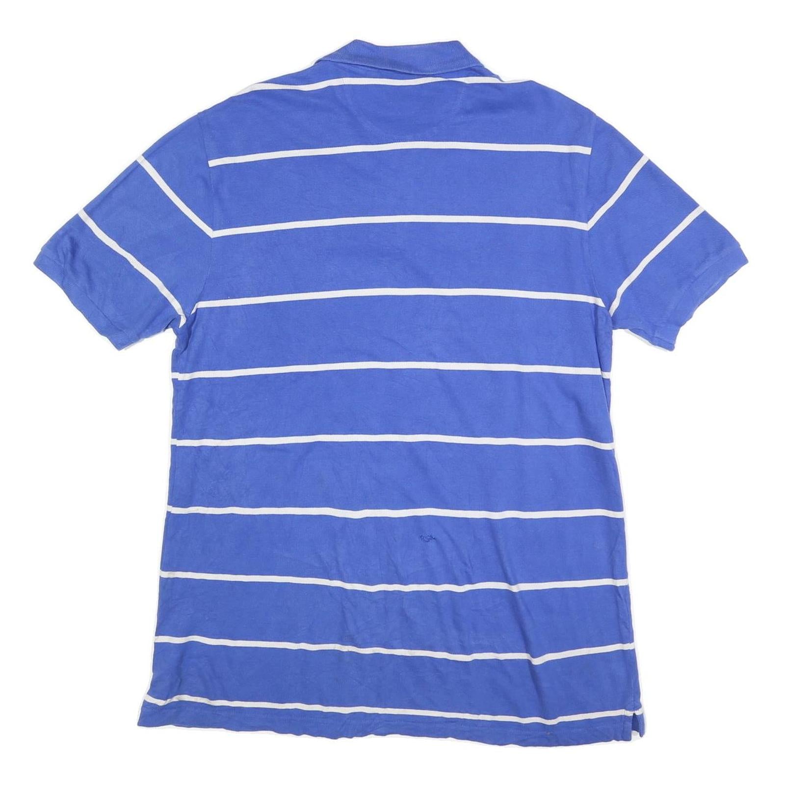 CHAPS Mens Blue & White Striped Short Sleeve Polo Shirt L Classic Cotton Blend