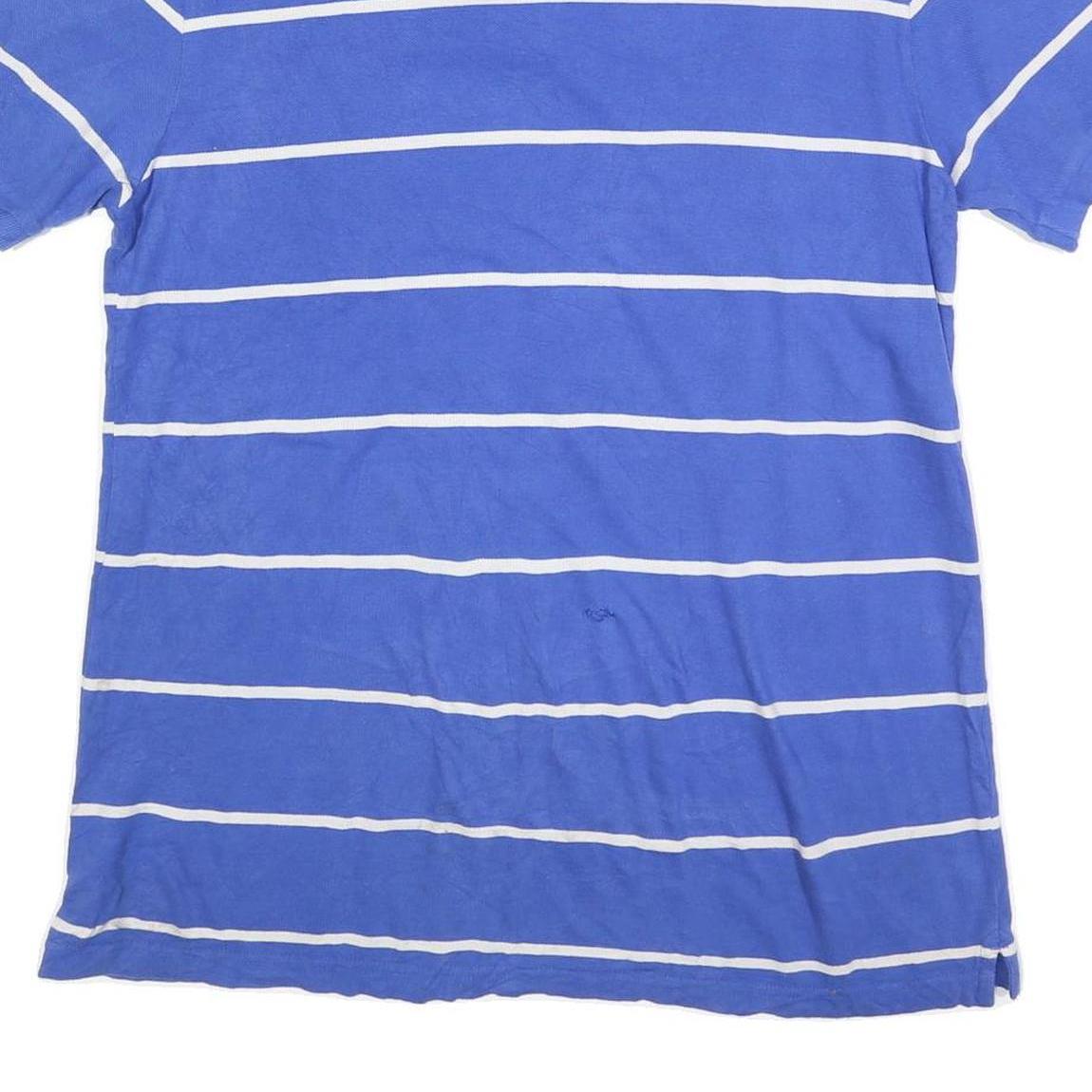 CHAPS Mens Blue & White Striped Short Sleeve Polo Shirt L Classic Cotton Blend