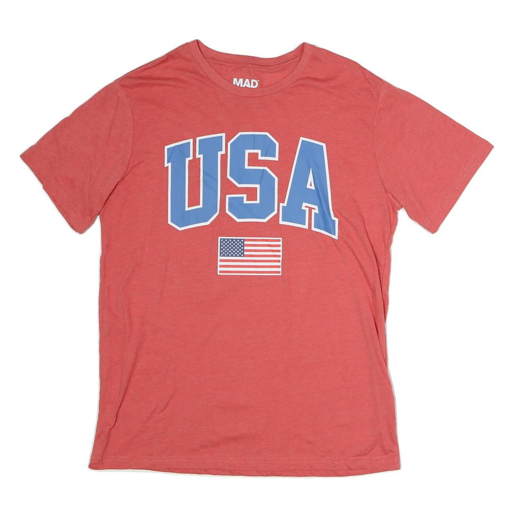 MAD ENGINE Mens Red USA Graphic T-Shirt L Short Sleeve Crew Neck Cotton Casual