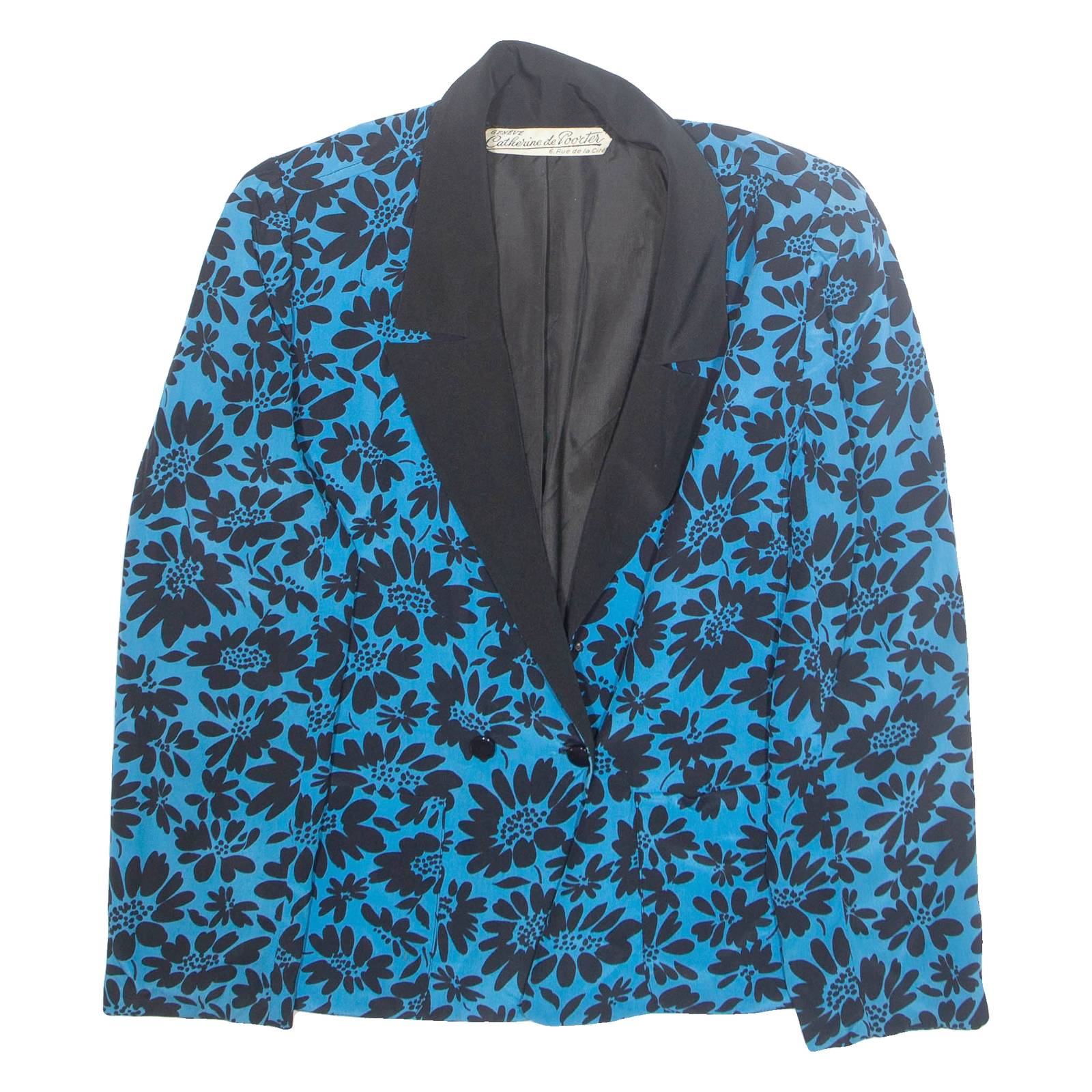 CATHERINE DE FOOLTER Womens Blazer Jacket Blue Floral M