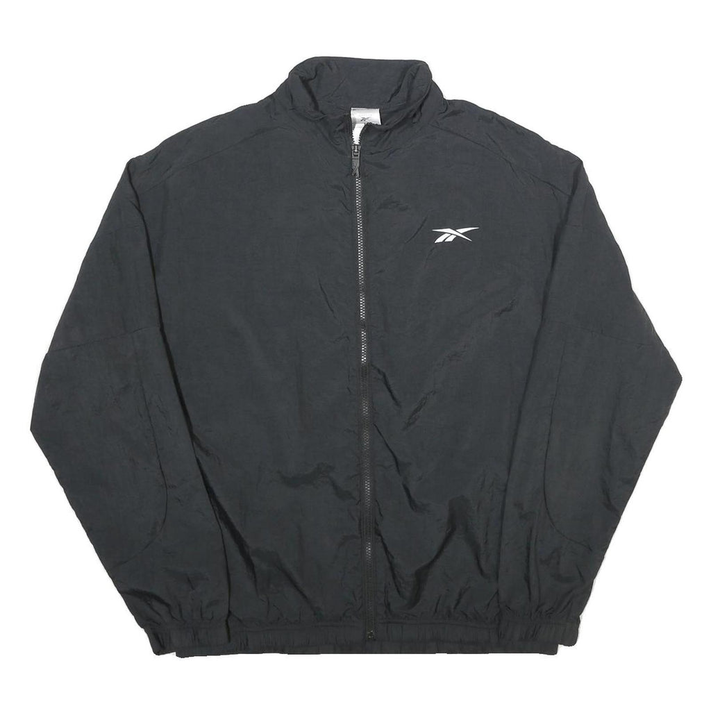 REEBOK Mens Black Nylon Track Jacket M Zip Plain Lightweight Sportswear