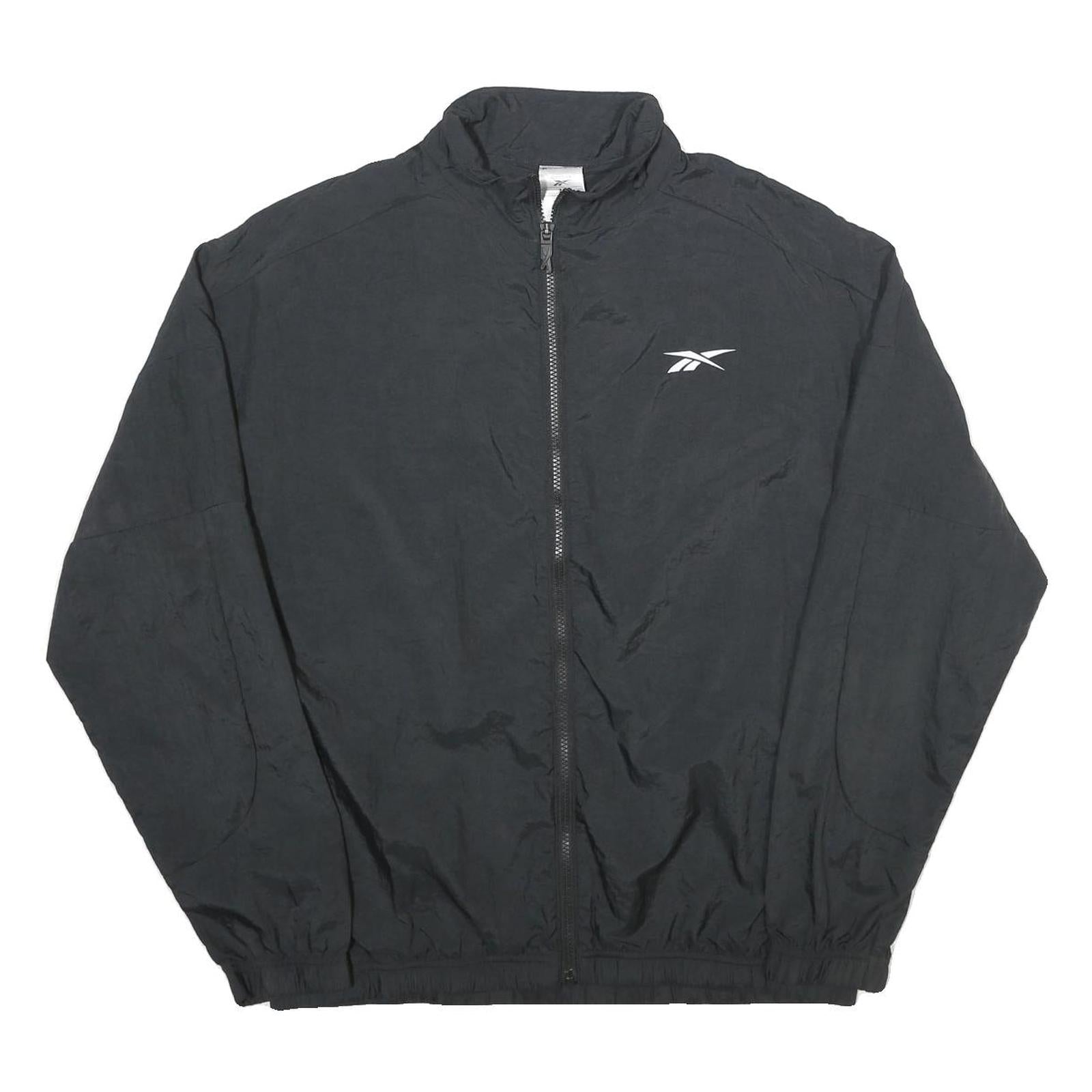REEBOK Mens Black Nylon Track Jacket M Zip Plain Lightweight Sportswear