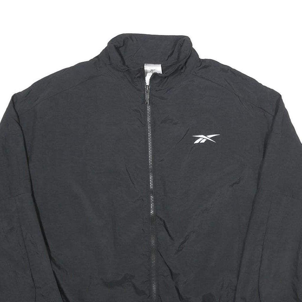 REEBOK Mens Black Nylon Track Jacket M Zip Plain Lightweight Sportswear