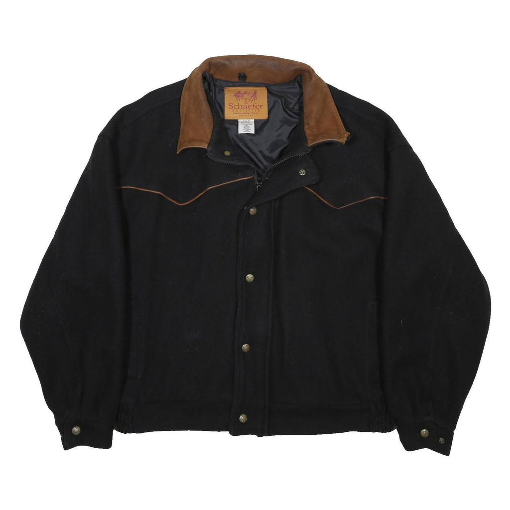 SCHAEFER Mens Black & Brown Wool Blend Classic Jacket XL Zip Western Style