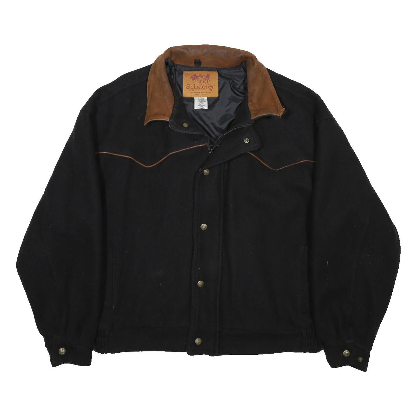 SCHAEFER Mens Black & Brown Wool Blend Classic Jacket XL Zip Western Style