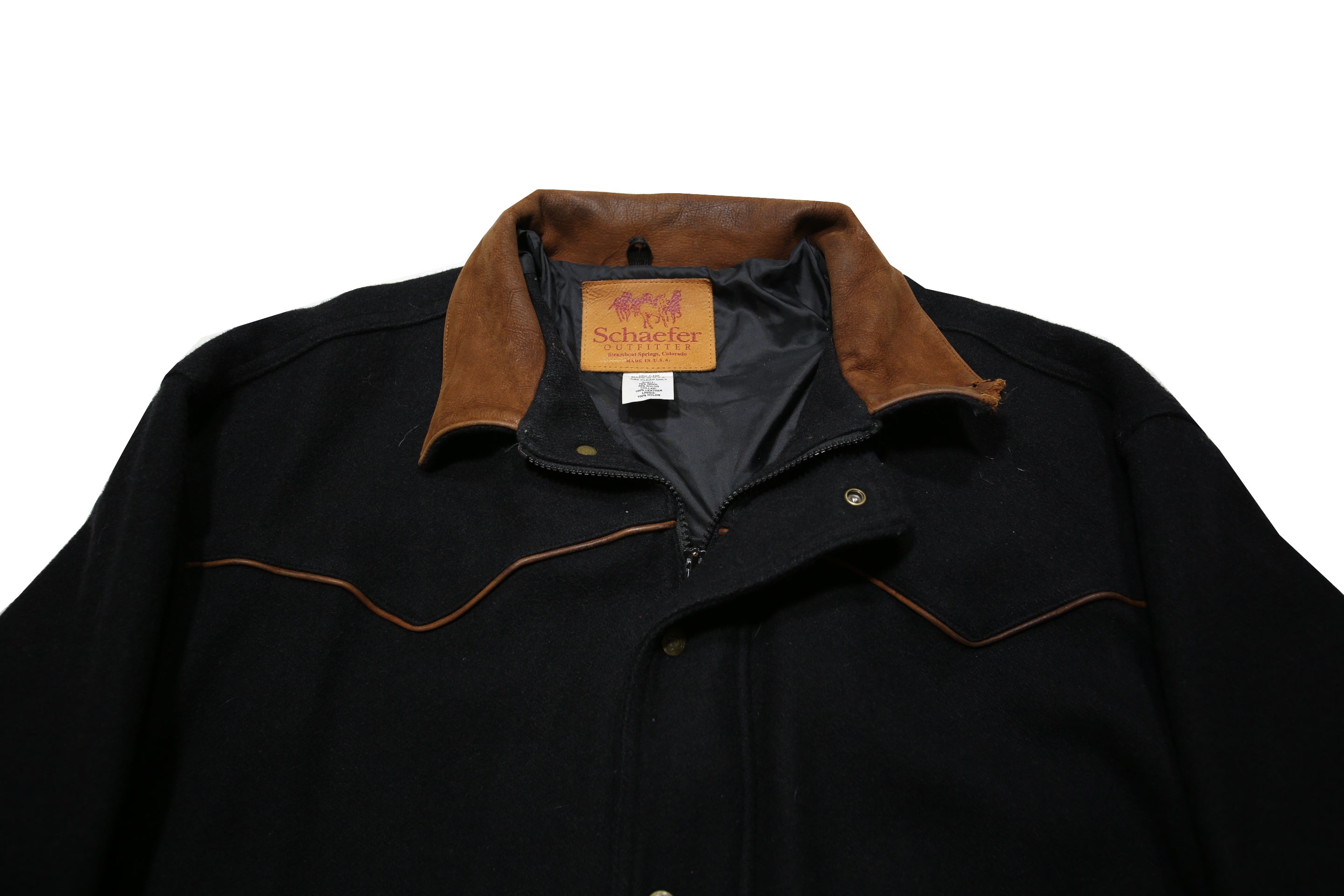 SCHAEFER Mens Black & Brown Wool Blend Classic Jacket XL Zip Western Style